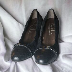 AGL Balletcore Whimsigoth Black Glitter Cap Toe Ballet Wedge